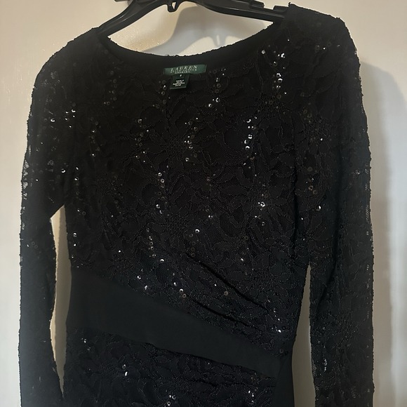 Lauren Ralph Lauren Dresses & Skirts - Lauren Ralph Lauren Evening Gown Women's 2 Black Sequin Ruched Slit Formal Party